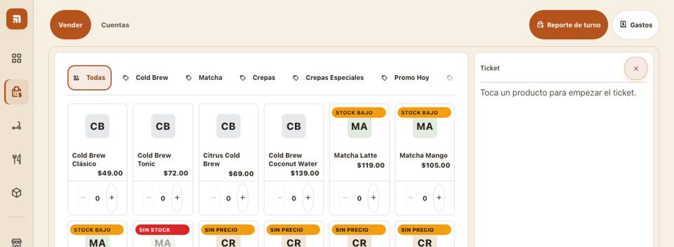 Pantalla de punto de venta de BrewOS
